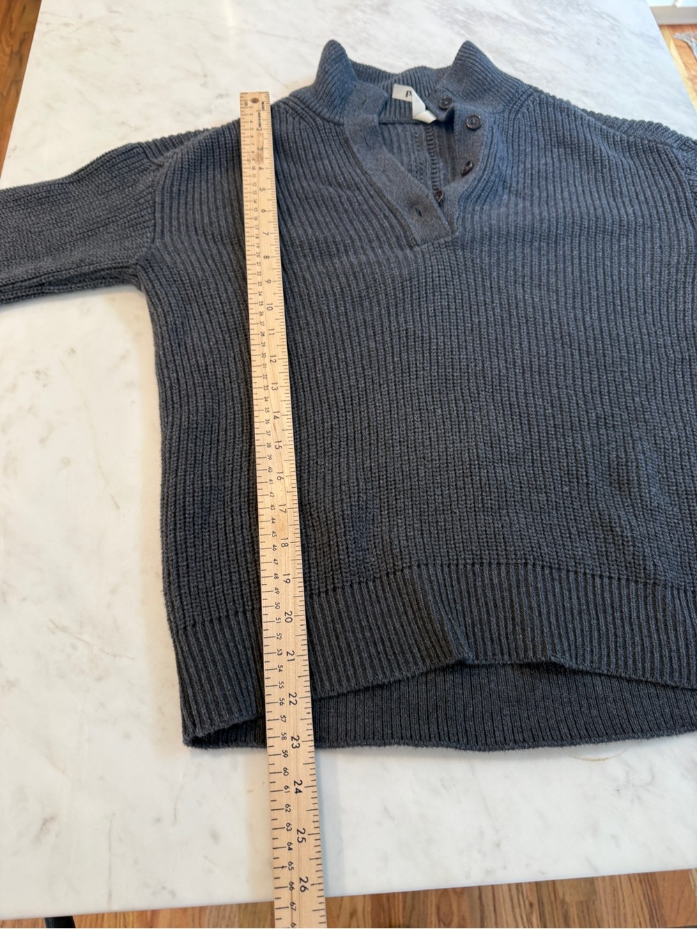 Pact Organic Cotton Ribbed Henley Mock Neck Sweater Gray Size M - Picture 8 of 8